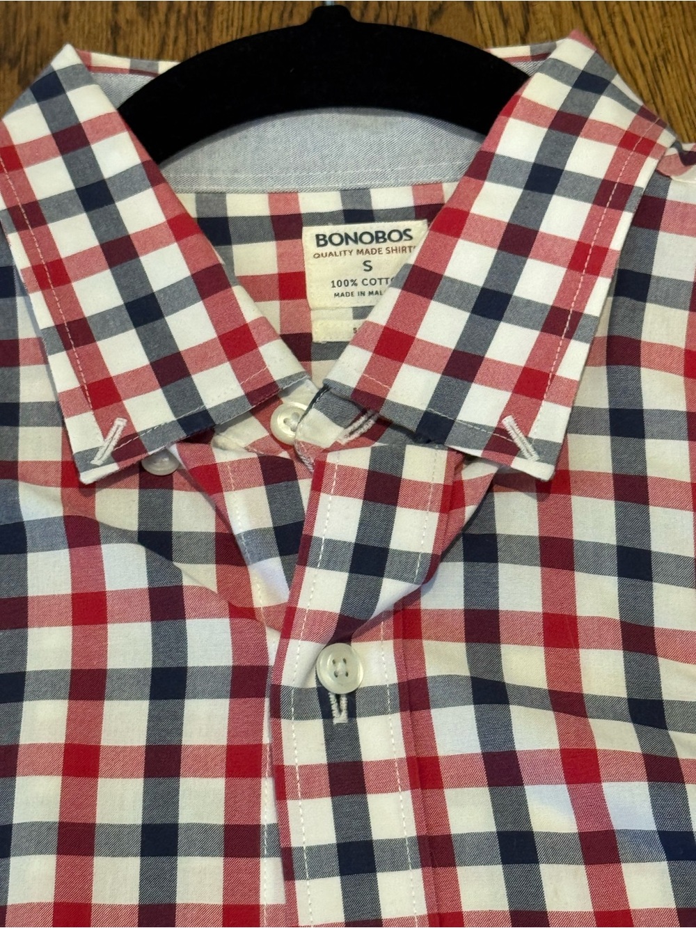 Bonobos Red Navy and White Check Cotton Button-Down Shirt